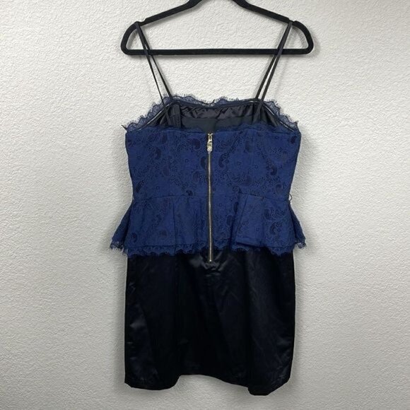 Kate Young for Target Colorblock Peplum Cocktail Party Dress Lace Satin Blue 14 - Picture 7 of 14